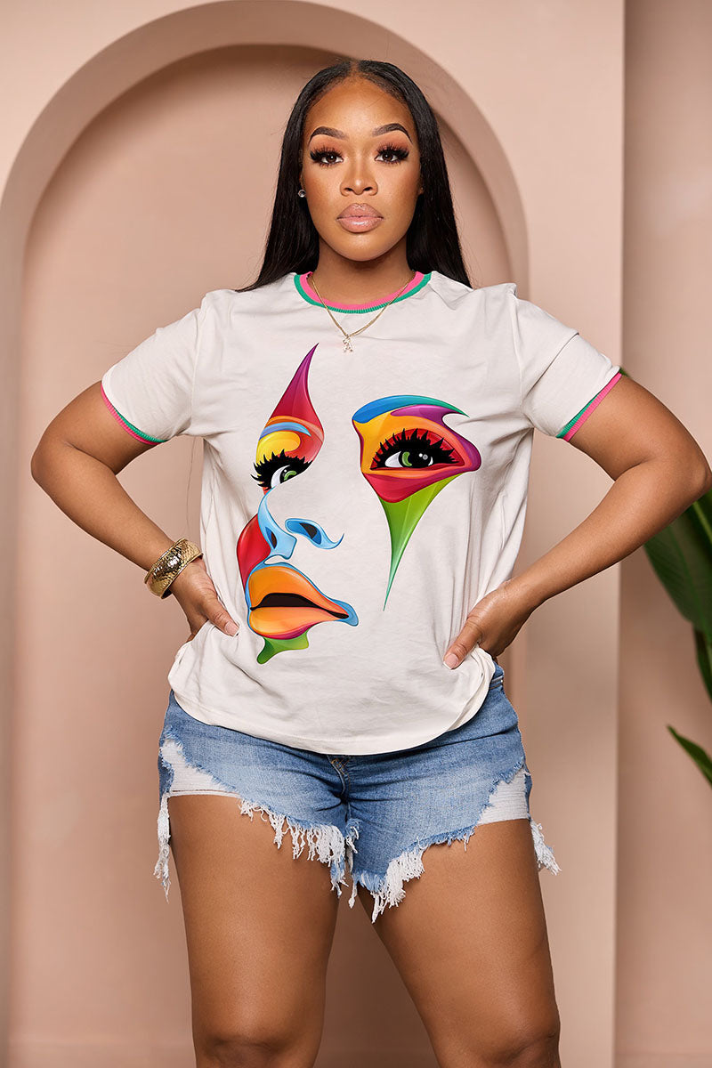 LORAGAL Portrait Print Casual T-Shirt