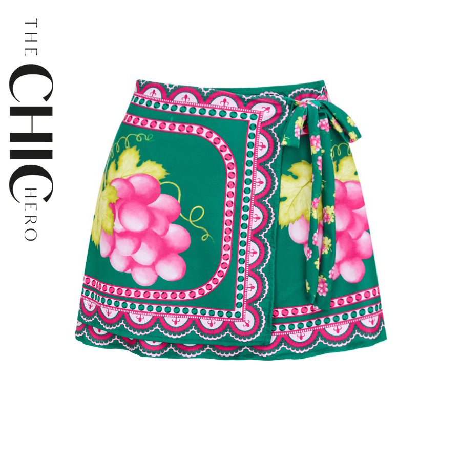 Green Grape Blossom Tropical Vineyard V-Neck Swimsuit & Mini Skirt