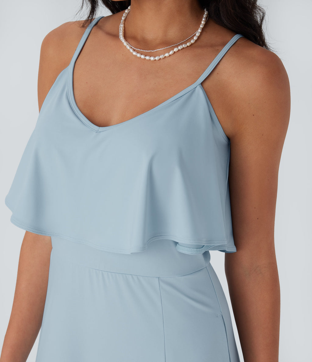 Ruffle Maxi Slip Dress with Pockets