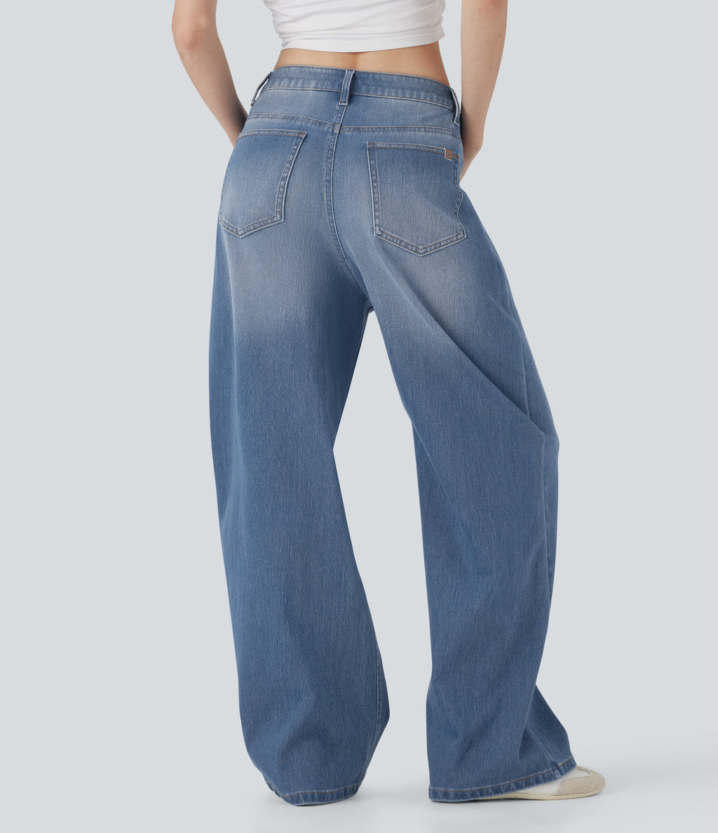 FlexTM Mid Rise Washed Casual Baggy Jeans with Pockets