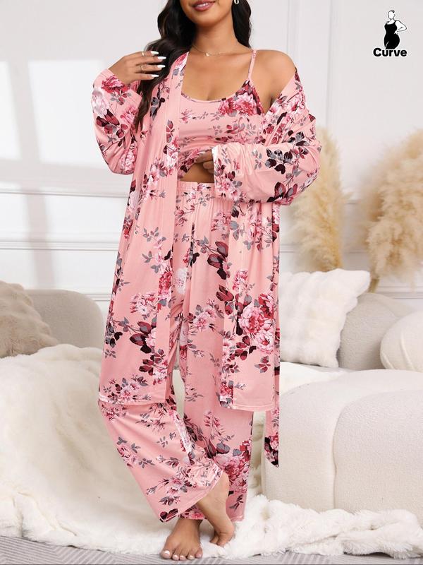 Comfy 3-Piece Pajama Set – Robe, Camisole & Long Pants