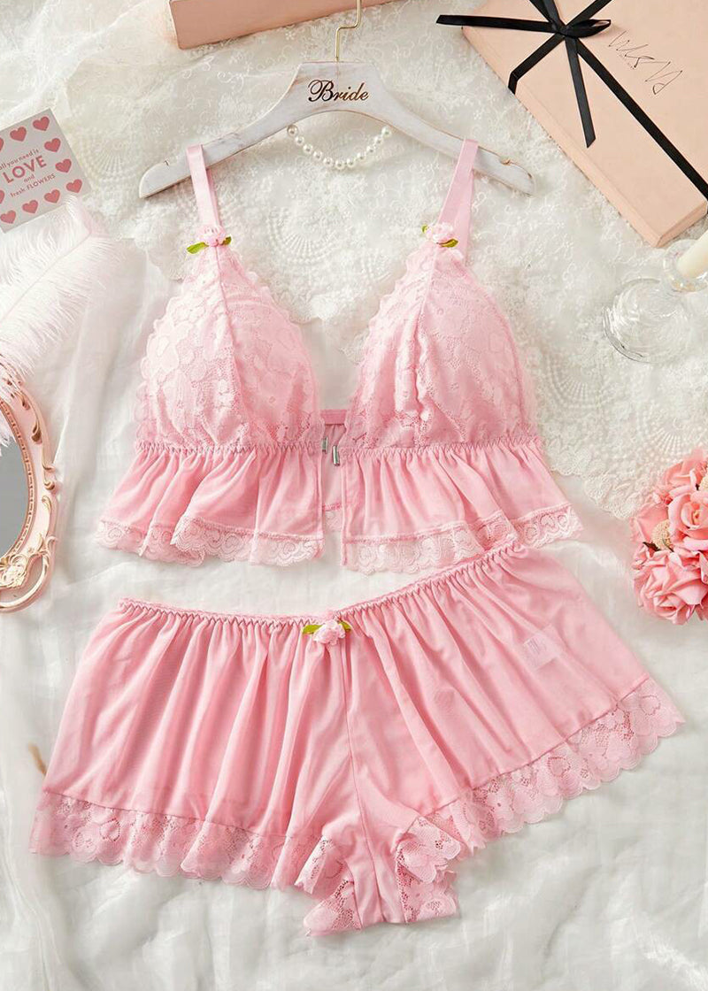 Plus Size Sexy Heart Lace Trim Cami and Shorts Sleepwear Set