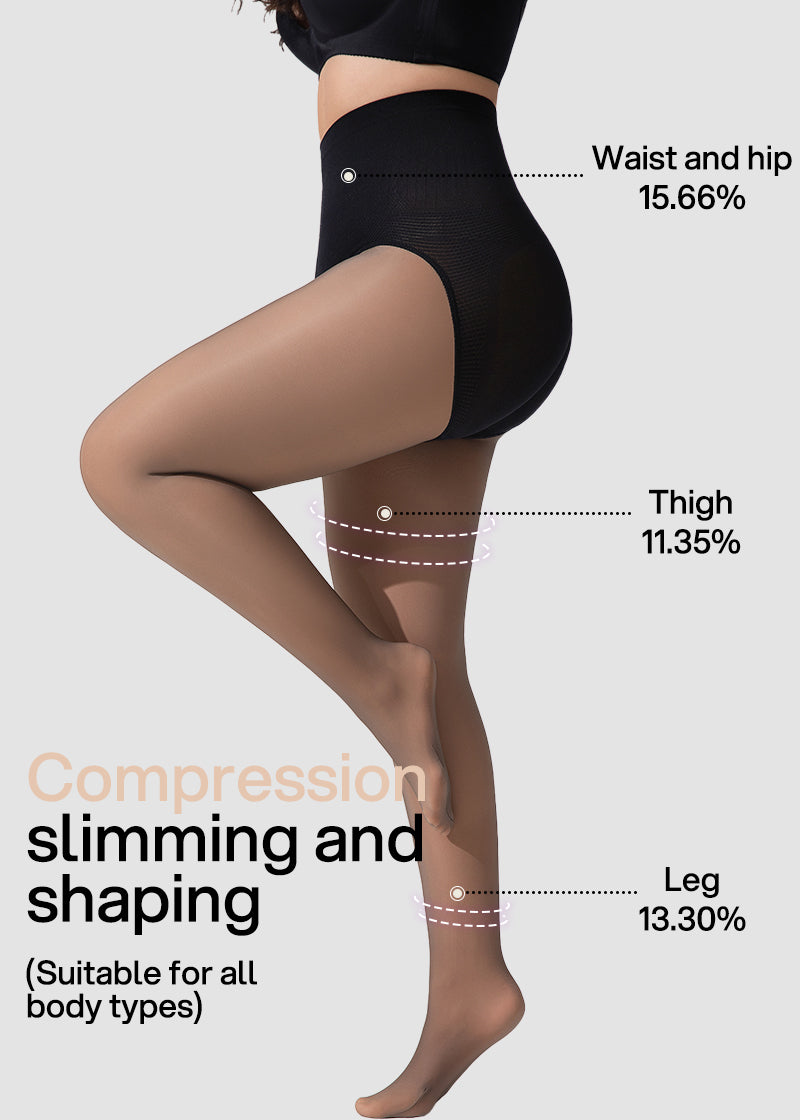 Semi-Sheer Black High-Waist Shaping Tights – Thin & Fleece-Lined
