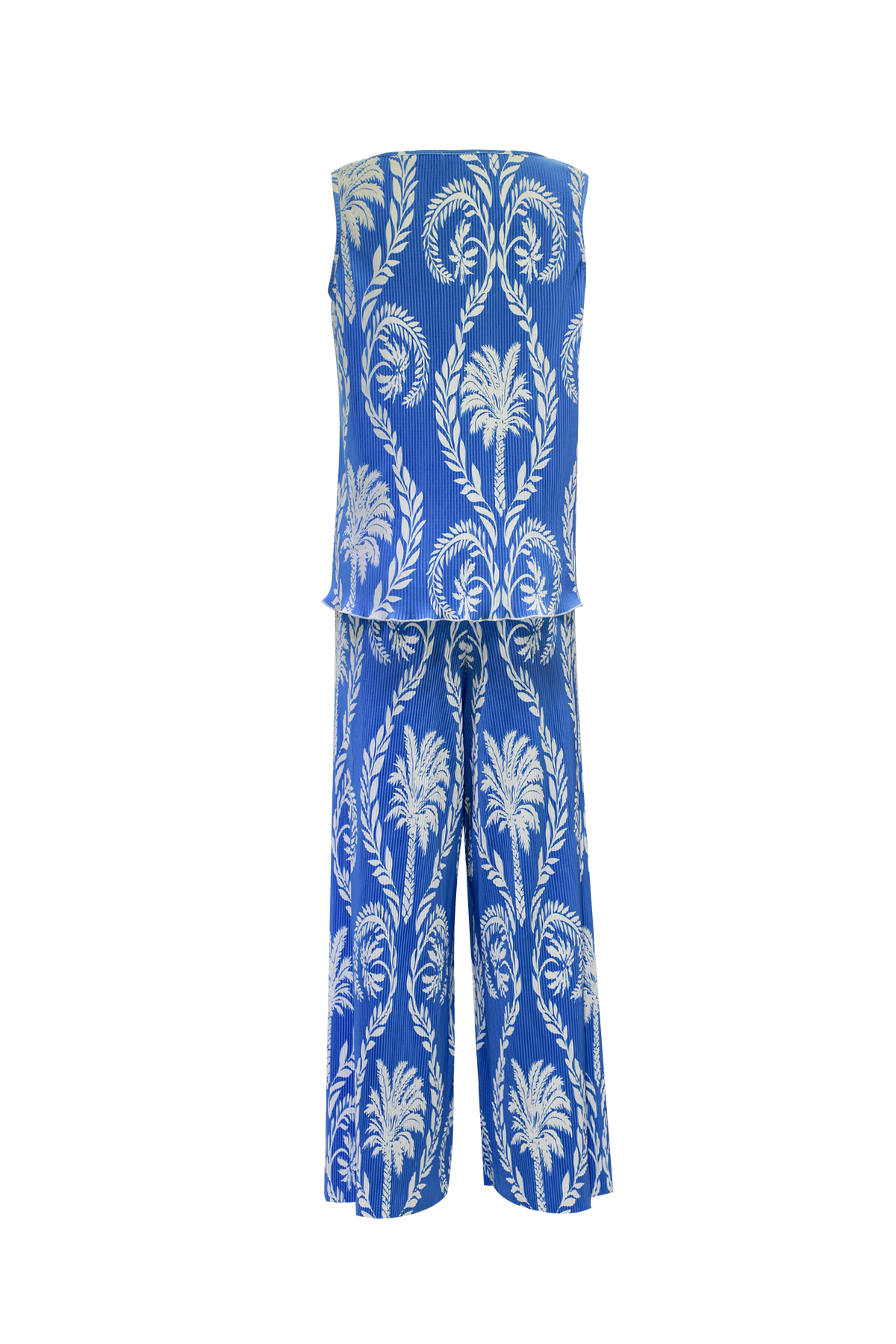 Blue Tropical Palm Leaf Patterns Vest Top & Pleated Pants