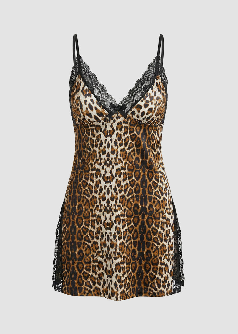 Sexy Milk Silk Lace Babydoll Nightdress with Side Slit
