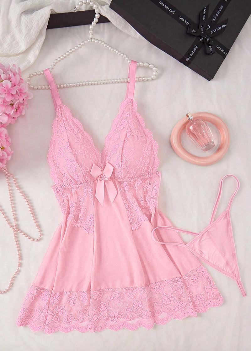 Plus Size Sexy Lace Hollow See-Through Camisole Sleepwear Set