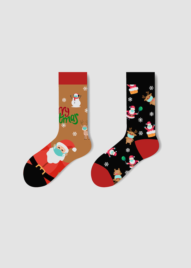 Festive Mismatched Christmas Crew Socks - 4 Pairs