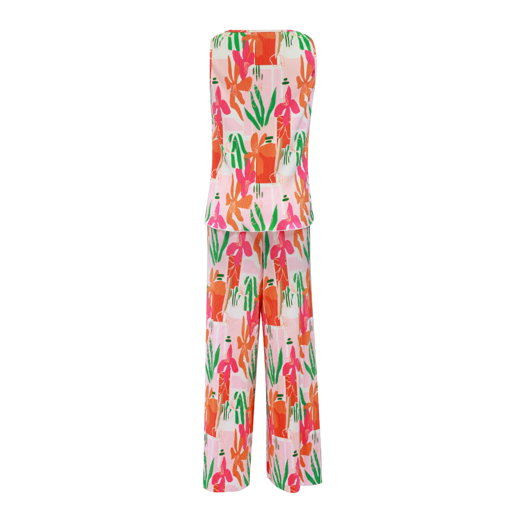 Featuring Tropical Floral Design V-Neck Vest Top & Pleated Pants