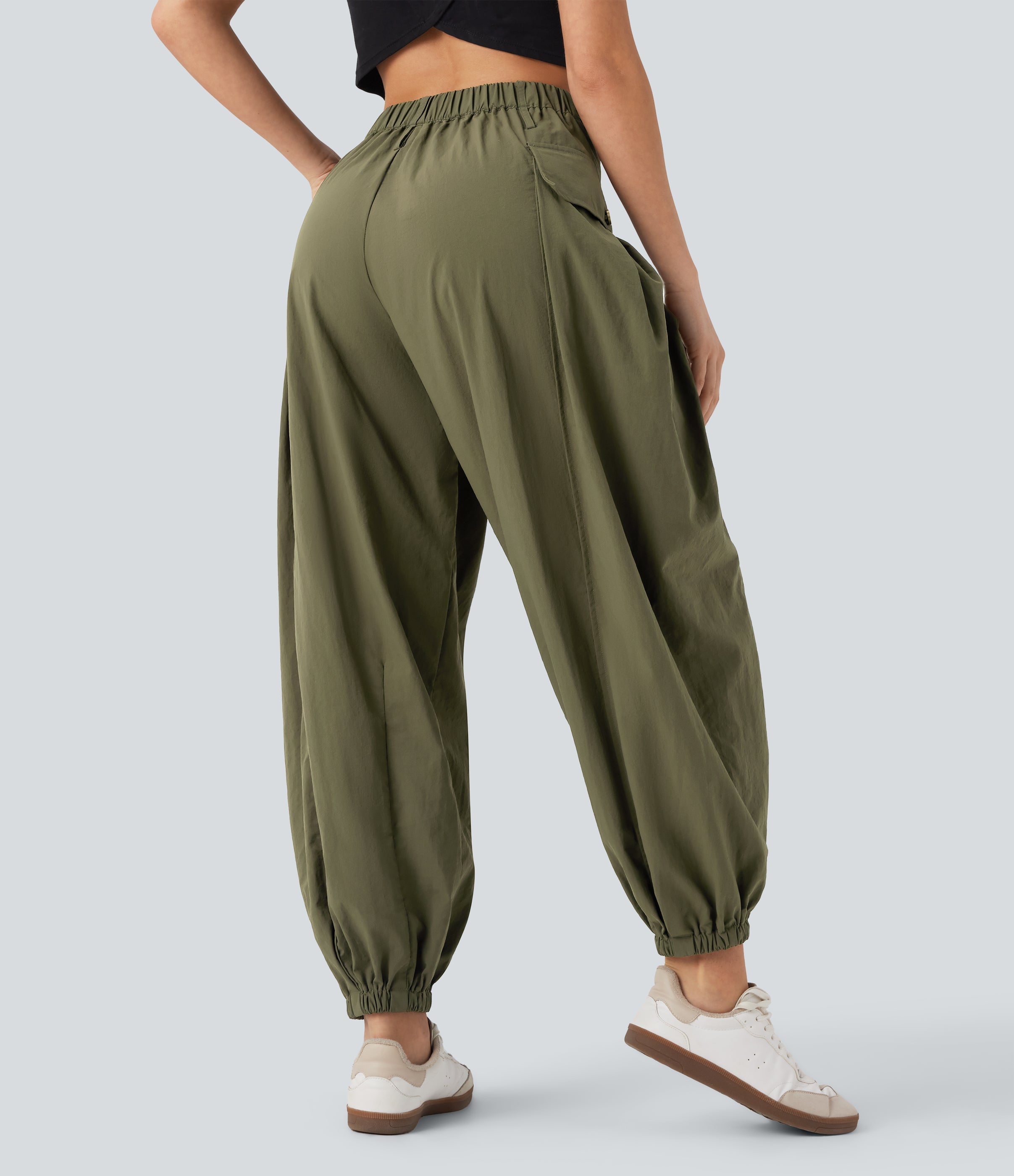 High Waisted Flap Pockets Casual Cargo Joggers