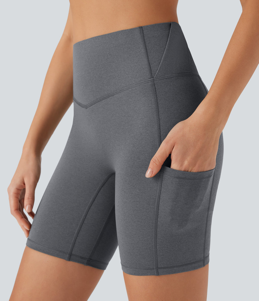 SoCinched High Waisted Tummy Control Loop Quick Dry Yoga Biker Shorts 7'' with Pockets