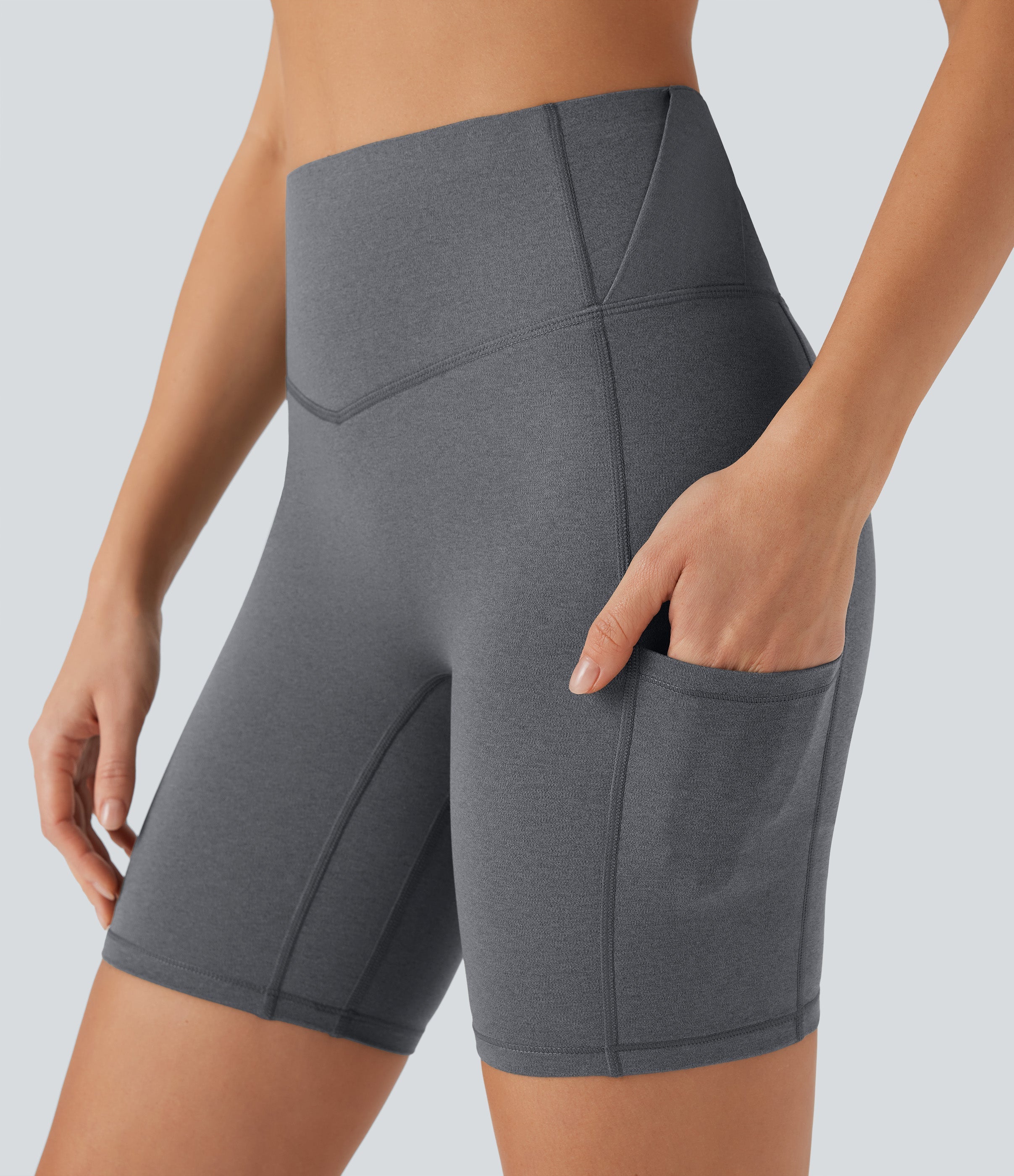 SoCinched High Waisted Tummy Control Loop Quick Dry Yoga Biker Shorts 7'' with Pockets