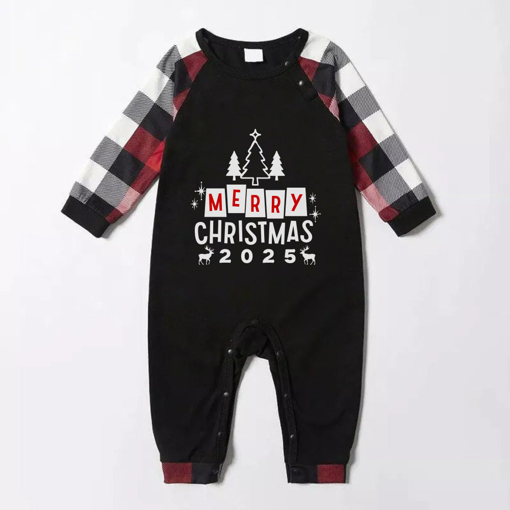 Christmas Family Matching Pajamas-Red and Gray Plaid Pjs set with “Merry Christmas” Print
