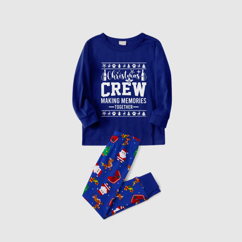 Christmas Family Matching Pajamas-Cozy Blue Pjs Set with "Christmas Crew Making Memories Together"  and Christmas Pattern Print