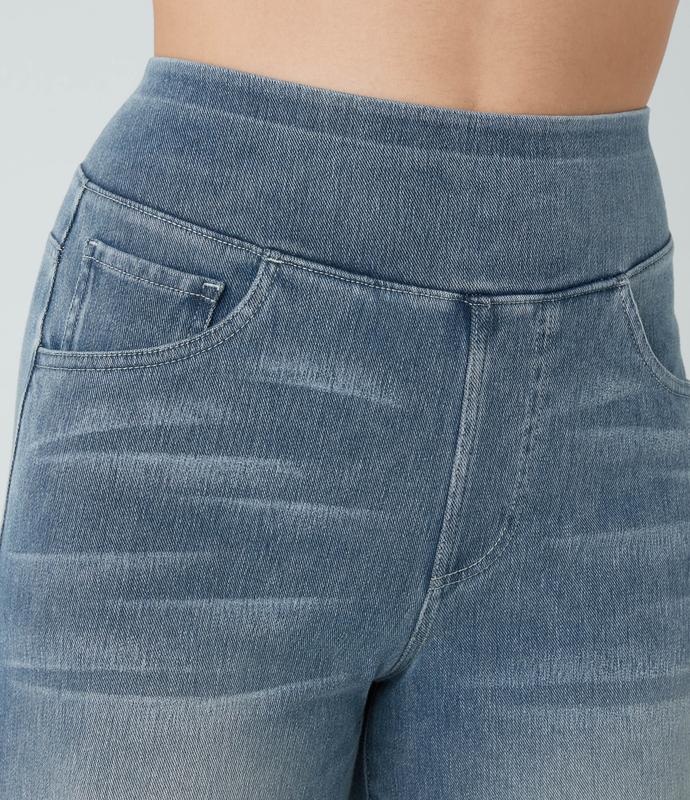 2026🔥 FlexTM High Waisted Multiple Pockets Baggy Wide Leg Washed Stretchy Knit Casual Jeans