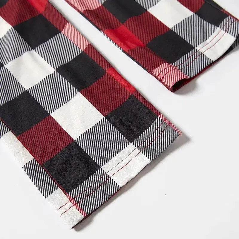 Christmas Family Matching Pajamas-Red and Gray Plaid Pjs set with "Family Christmas 2025" Colorful Print