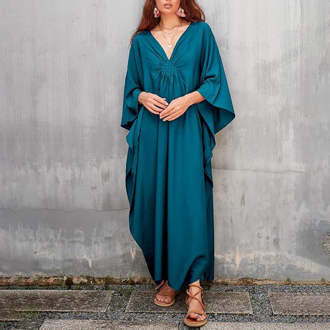 Batwing Ruched Kaftan Dress