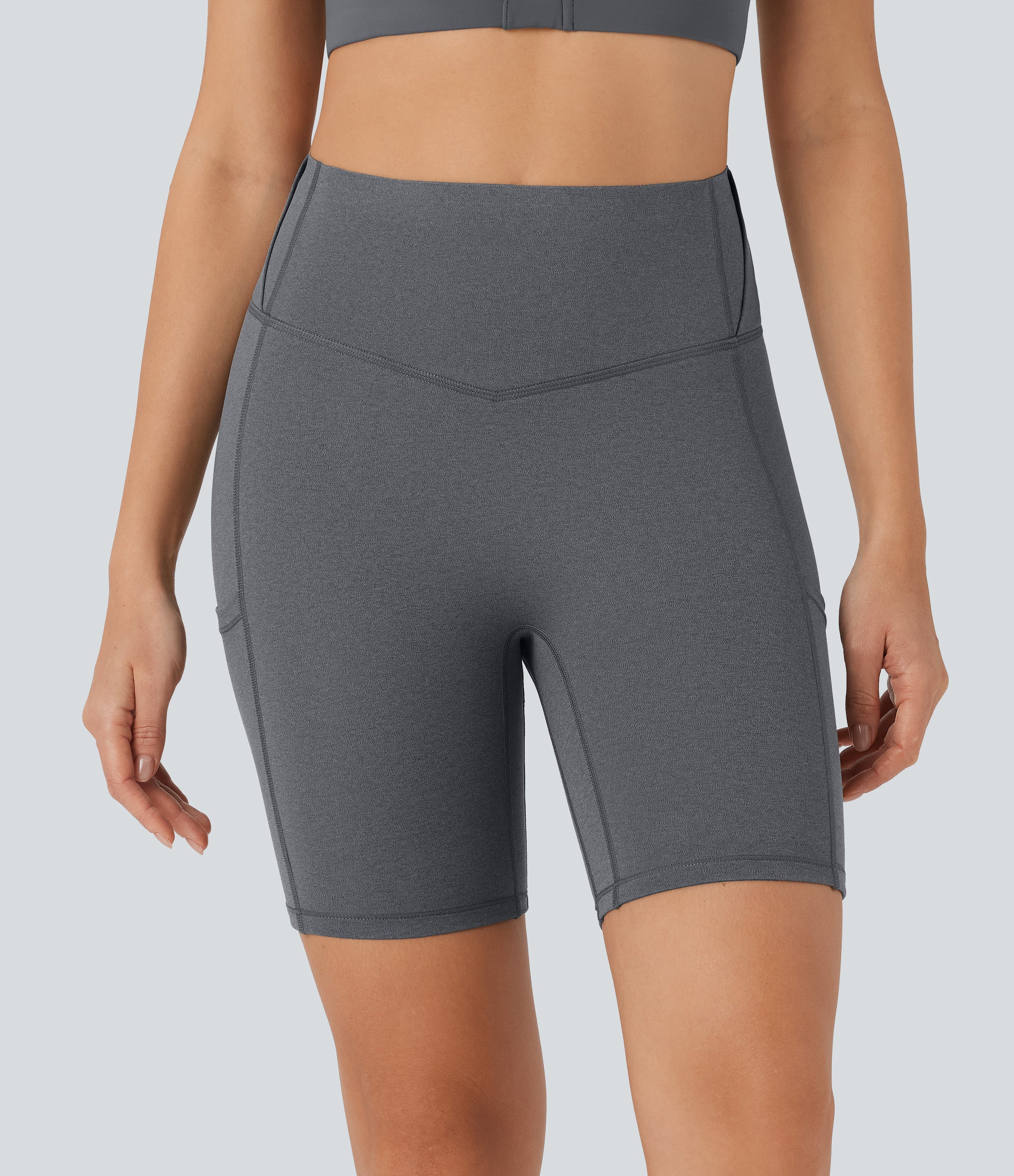 SoCinched High Waisted Tummy Control Loop Quick Dry Yoga Biker Shorts 7'' with Pockets