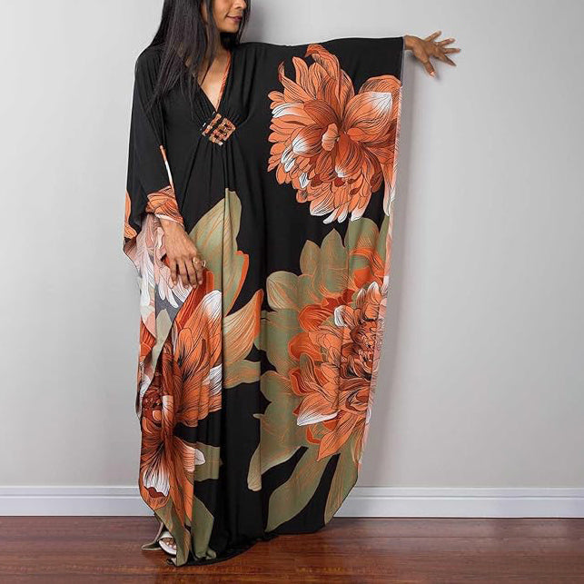 Boho Ethnic Print Maxi Kaftan Dress