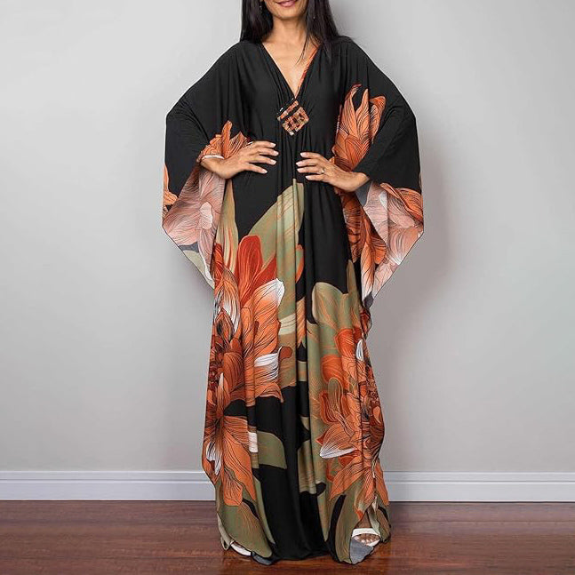Boho Ethnic Print Maxi Kaftan Dress