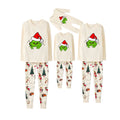 Beige Christmas Pattern Print Christmas Pajamas Set With Cute Grinch Print