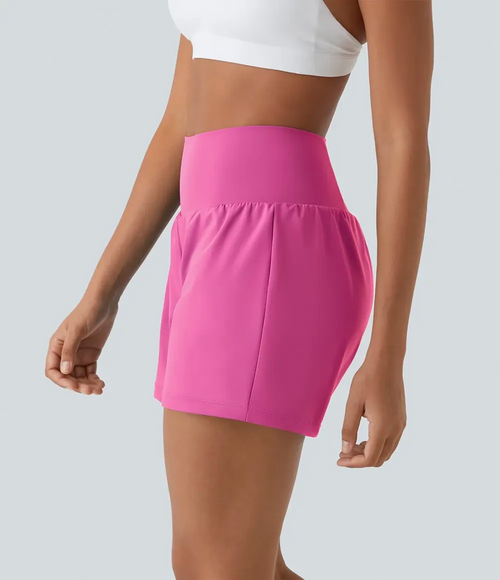 2026🔥UK Super High Waisted Back Pocket & Side Hidden Pocket 2-in-1 Yoga Shorts-Rose Pink