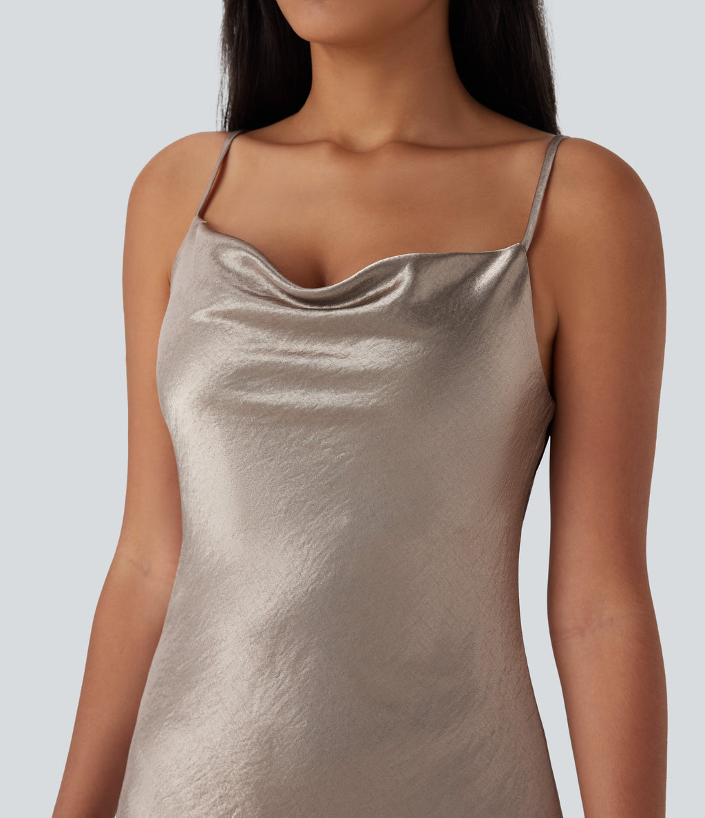 Cowl Neck Satin Mini Casual Slip Dress