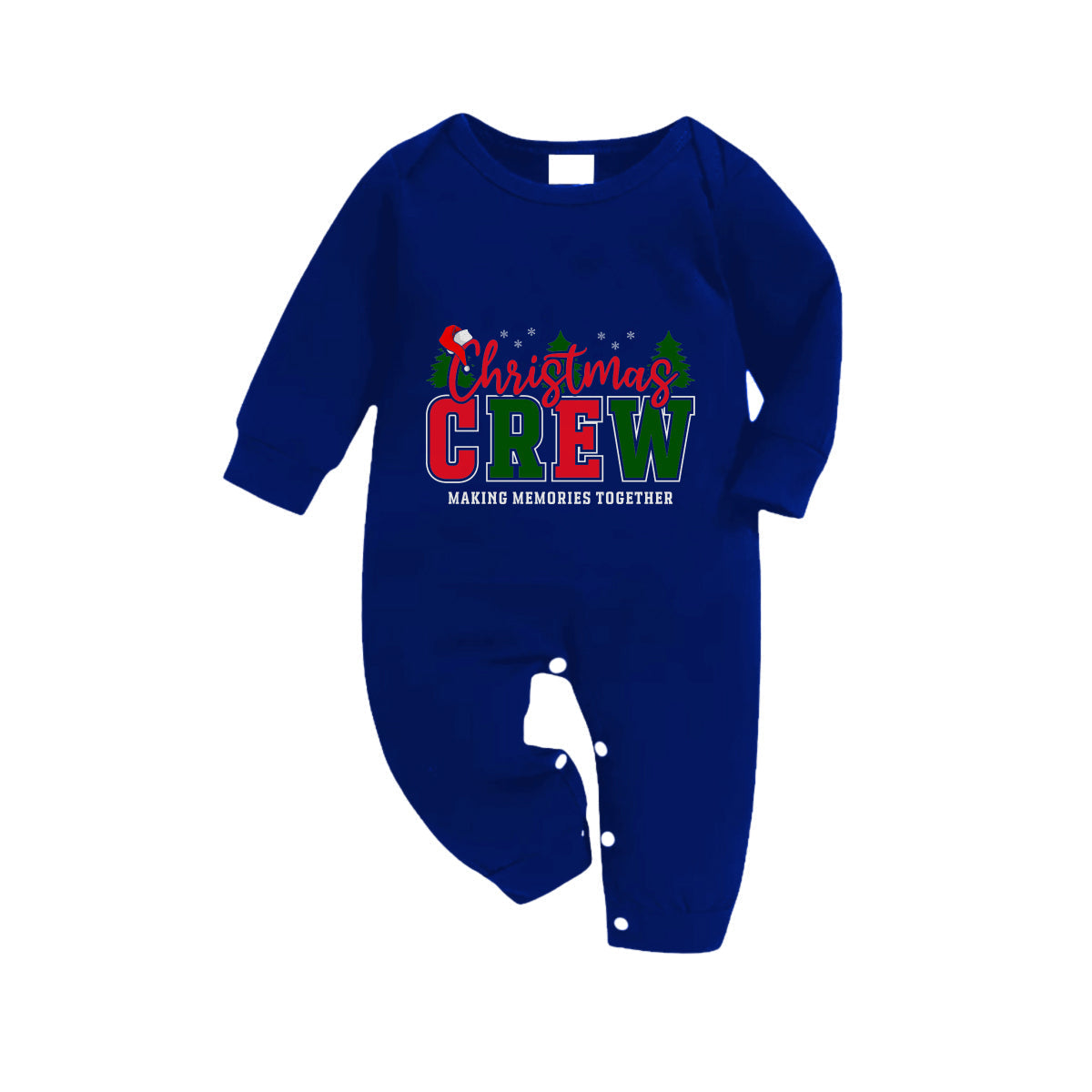 Christmas Family Matching Pajamas-Navy & White Plaid Pjs Set with "Christmas Crew Making Memories Together" Slogan Print