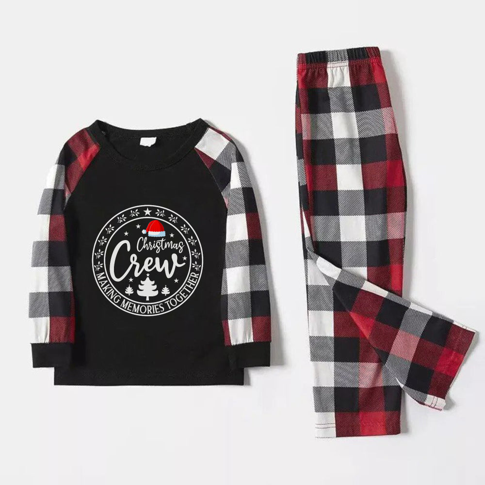 Christmas Family Matching Pajamas-Red and Gray Plaid Pjs set with “Christmas Crew” and Santa Hat Pattern Print