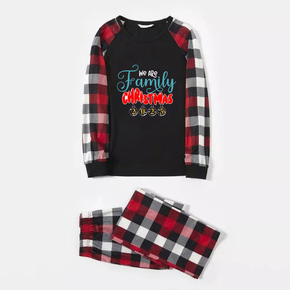Christmas Family Matching Pajamas-Red and Gray Plaid Pjs set with "We Are Family Christmas" Print