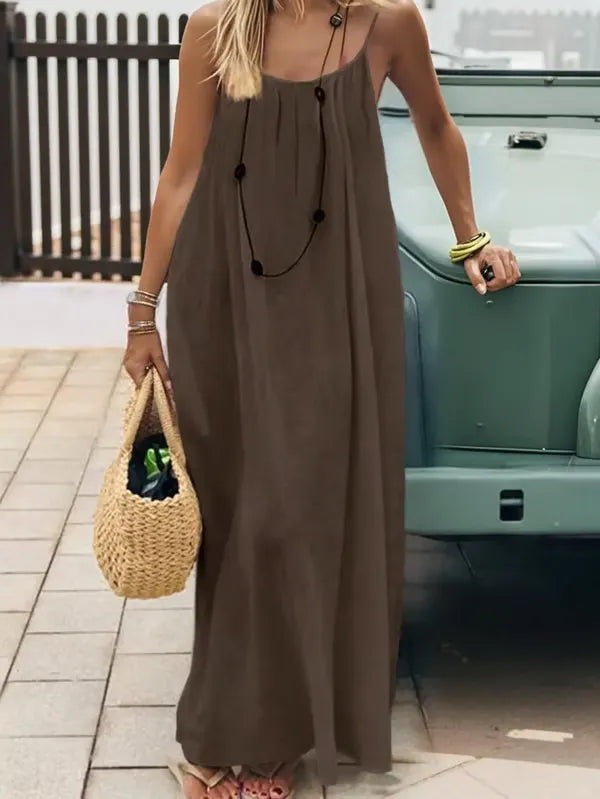 Women's Solid Color Cami Lounge Dress, Elegant Sleeveless Long Dress for Summer, Ladies Sleepwear for Indoor Wear
