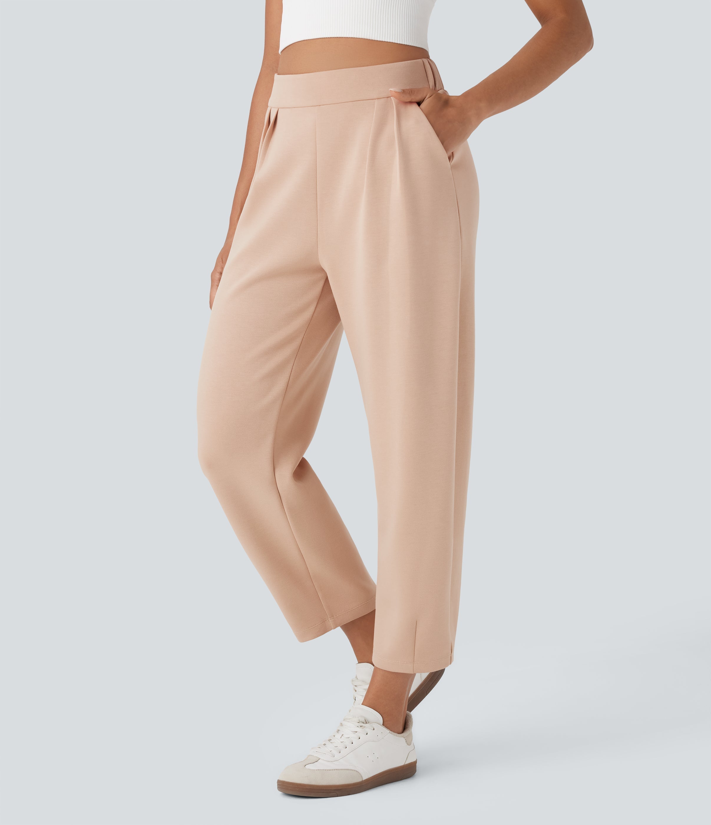 High Waisted Barrel Leg Casual Pants with Pockets