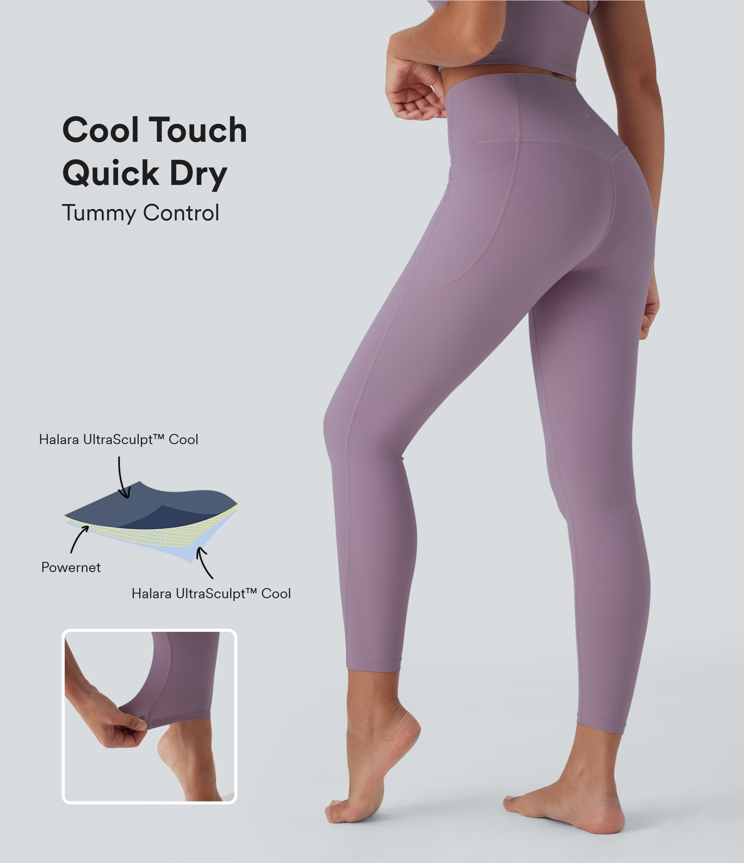 UltraSculptTM Cool Quick Dry SoCinched High Waisted Tummy Control Shaping Yoga Leggings with Pockets-UPF50+