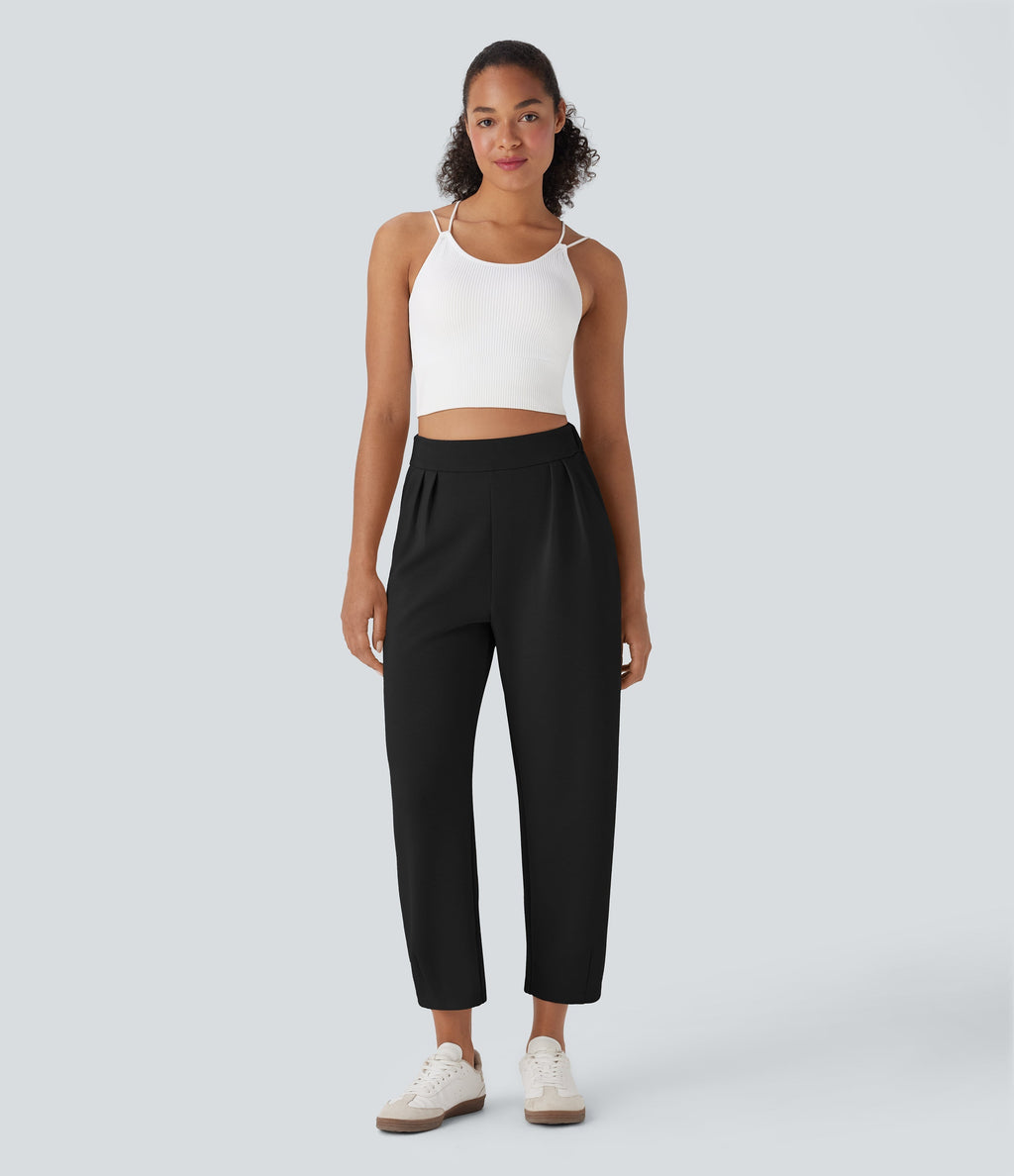 High Waisted Barrel Leg Casual Pants with Pockets