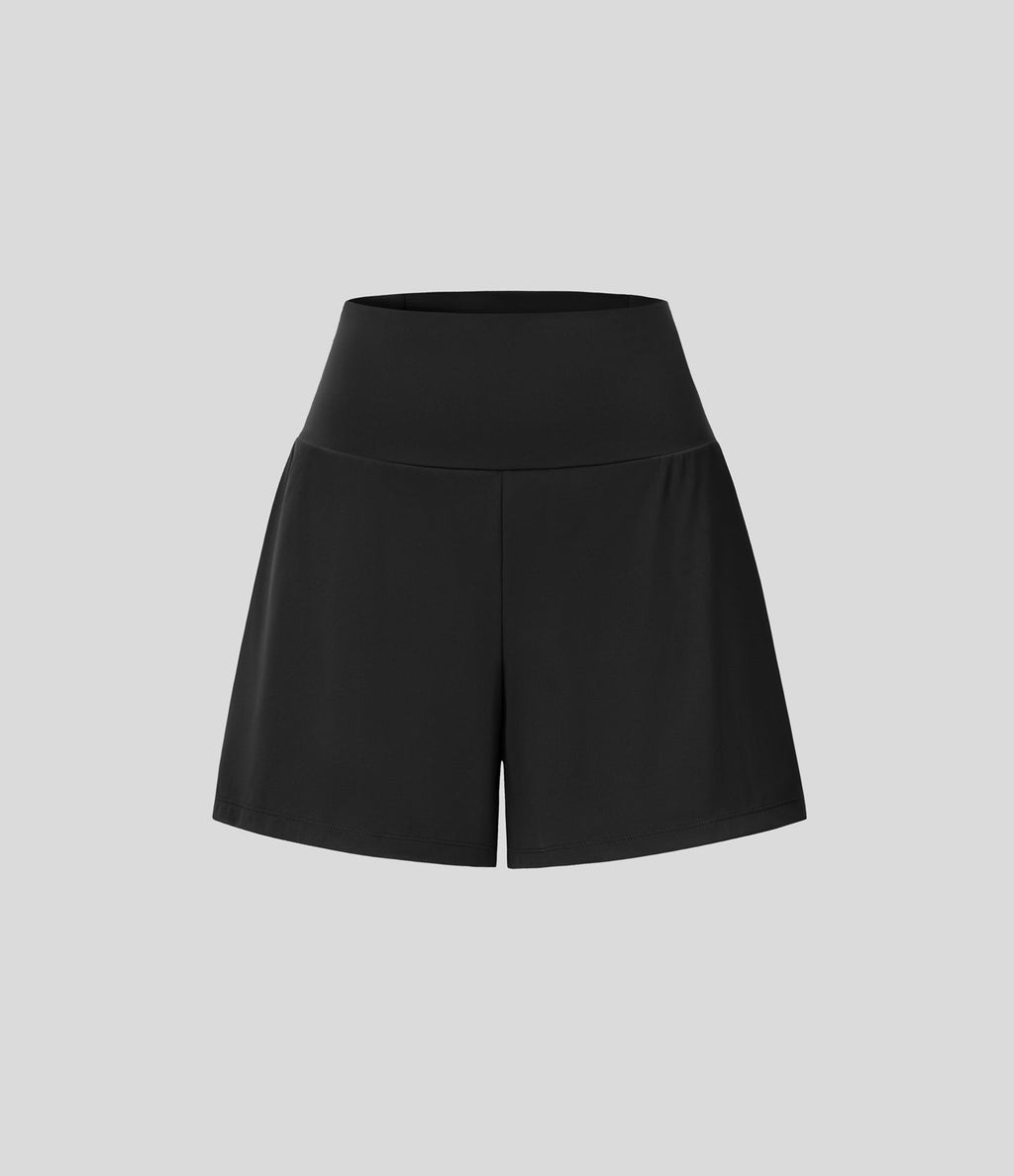 2026🔥UK Super High Waisted Back Pocket & Side Hidden Pocket 2-in-1 Yoga Shorts-Black