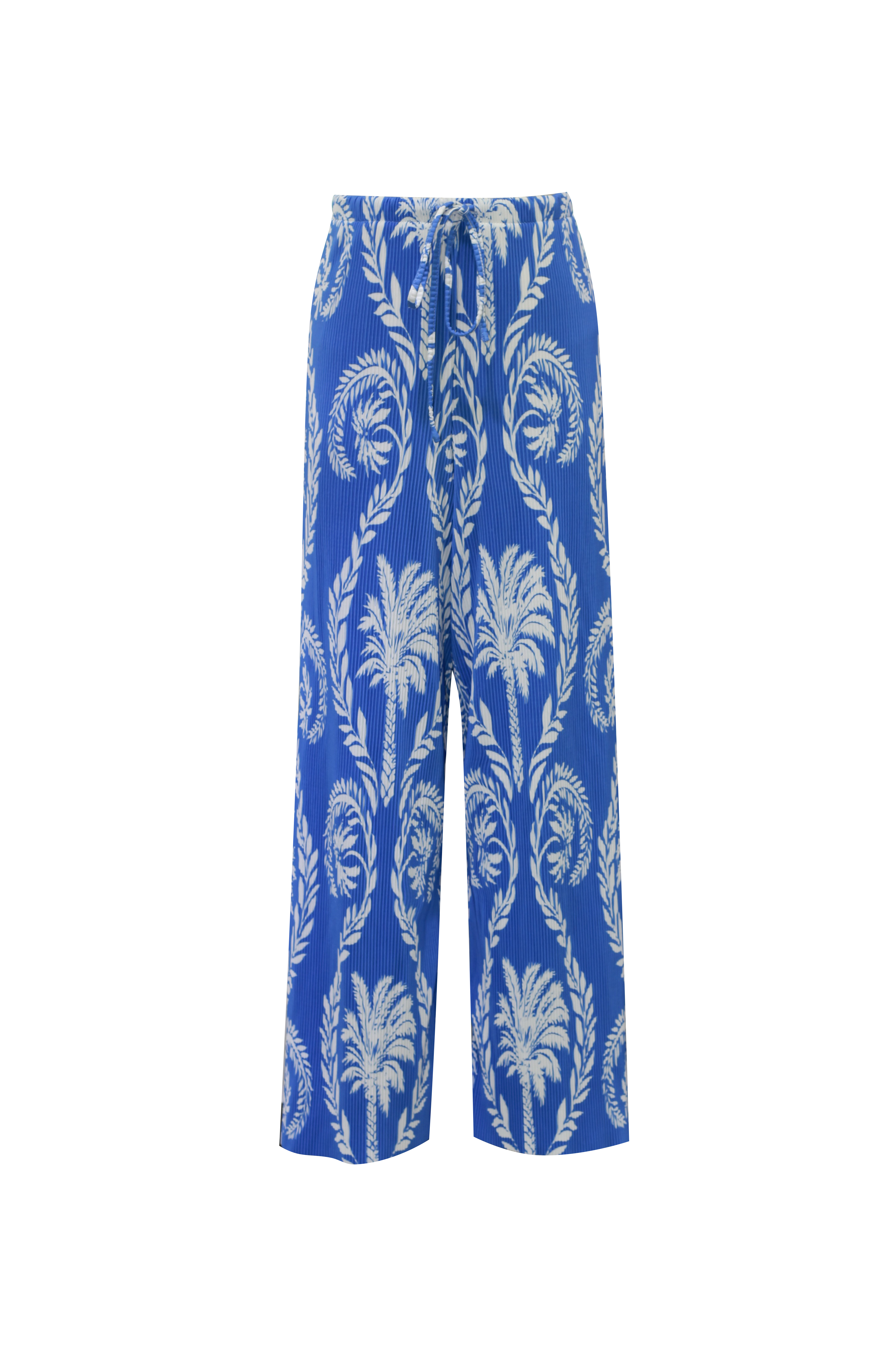 Blue Tropical Palm Leaf Patterns Vest Top & Pleated Pants