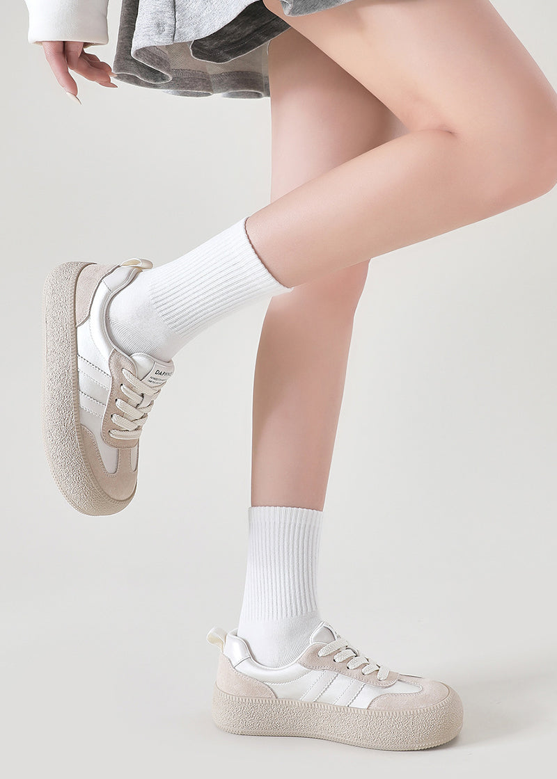Ribbed Knit Cotton Crew Socks