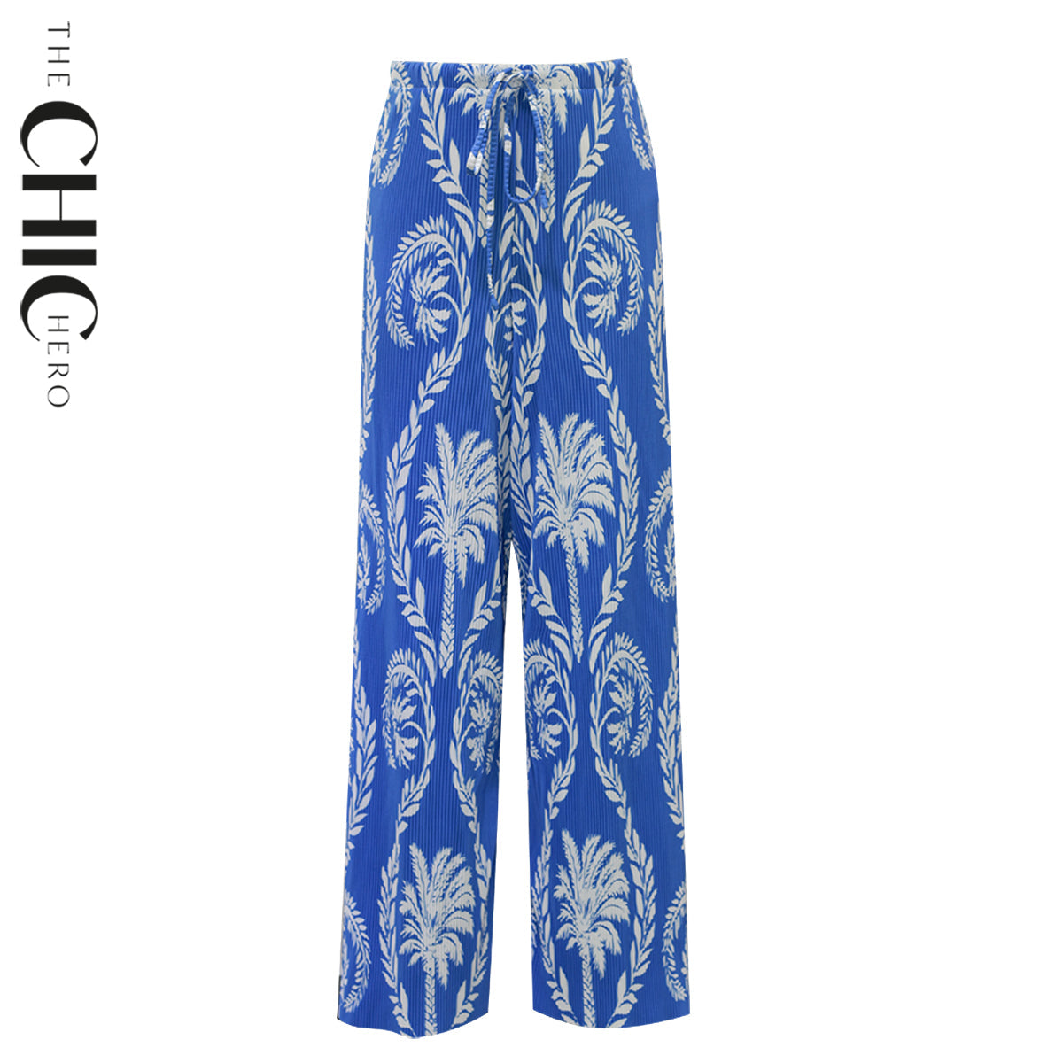 Blue Tropical Palm Leaf Patterns Vest Top & Pleated Pants