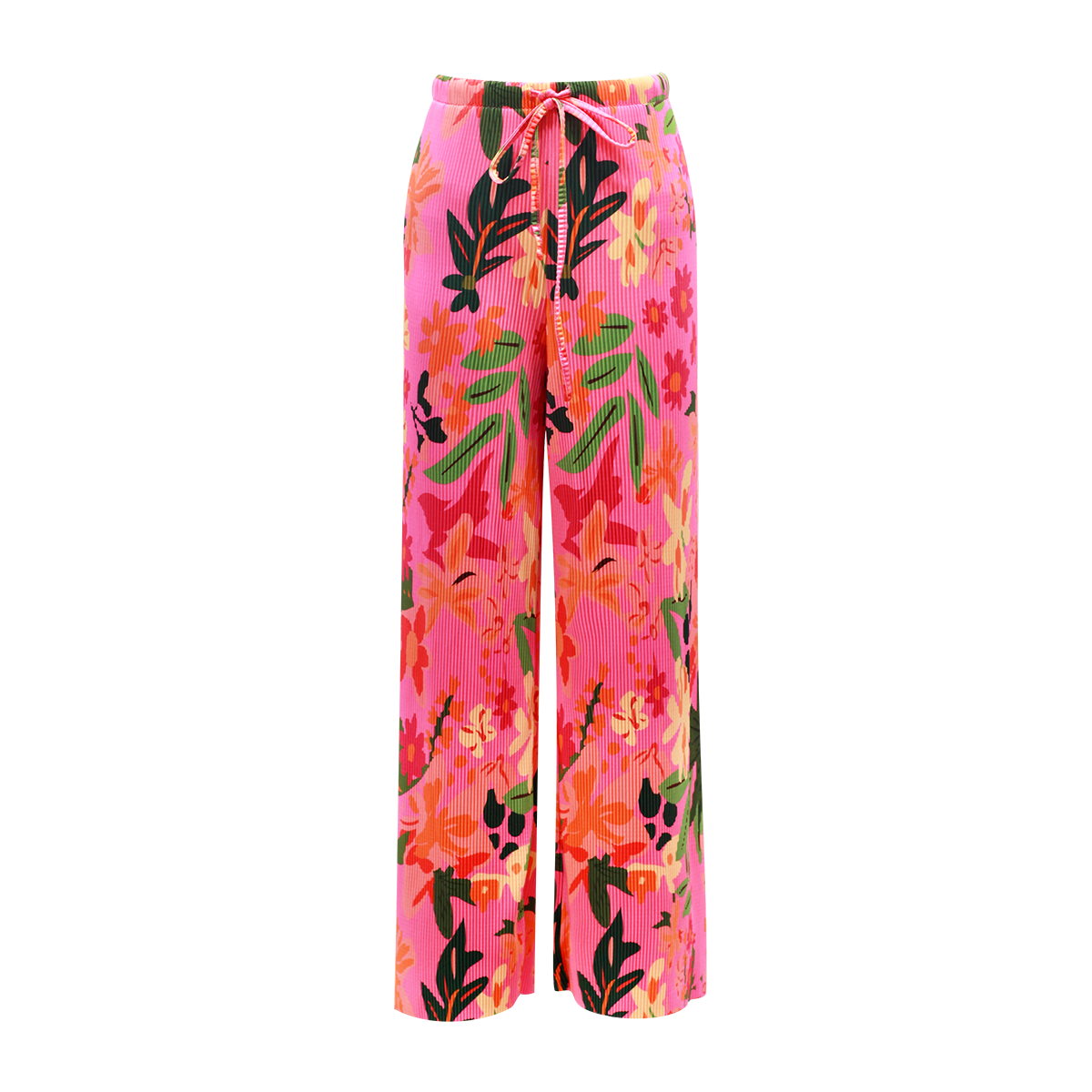Colorful Floral Sleeveless Tropical Pattern V-Neck Vest Top & Pleated Pants
