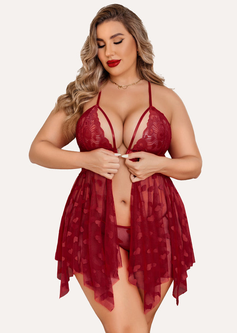 Plus Size Lace Nightdress with Front Slit