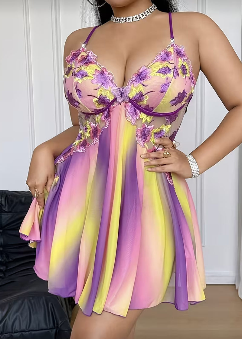 Plus Size Rainbow Ombre Sheer Babydoll Nightgown
