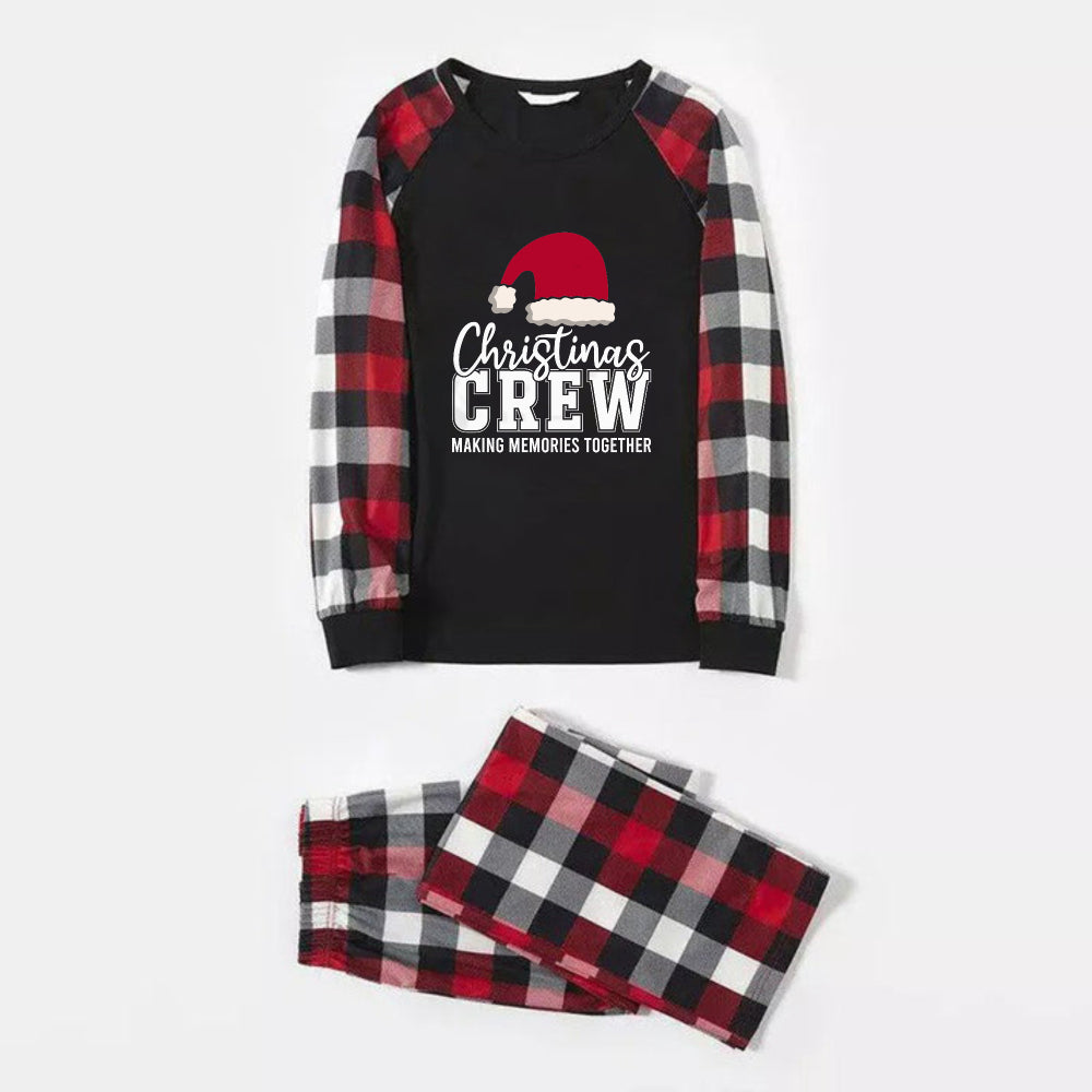 Christmas Family Matching Pajamas-Red and Gray Plaid Pjs set with Santa Hat and “Christmas Crew Making Memories Together” Print