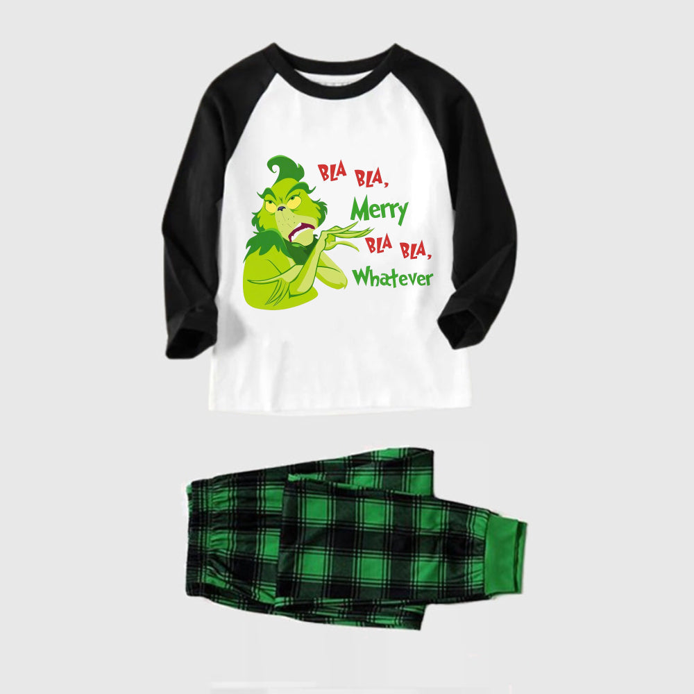 Black Raglan Top Green Plaid Christmas Pajamas Set With Funny Grinch and Holiday Text