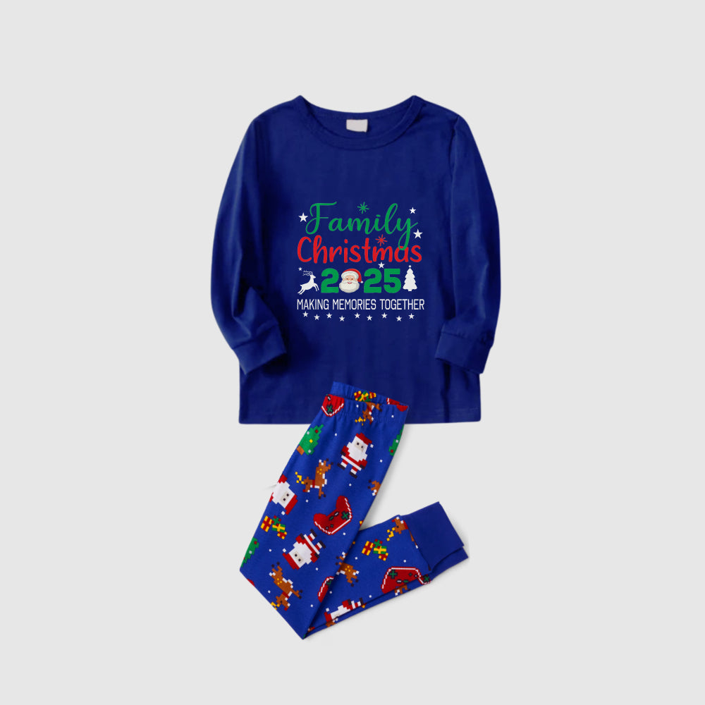 Christmas Family Matching Pajamas-Cozy Blue Pjs Set with "Family Christmas 2025"  and Santa Pattern Print