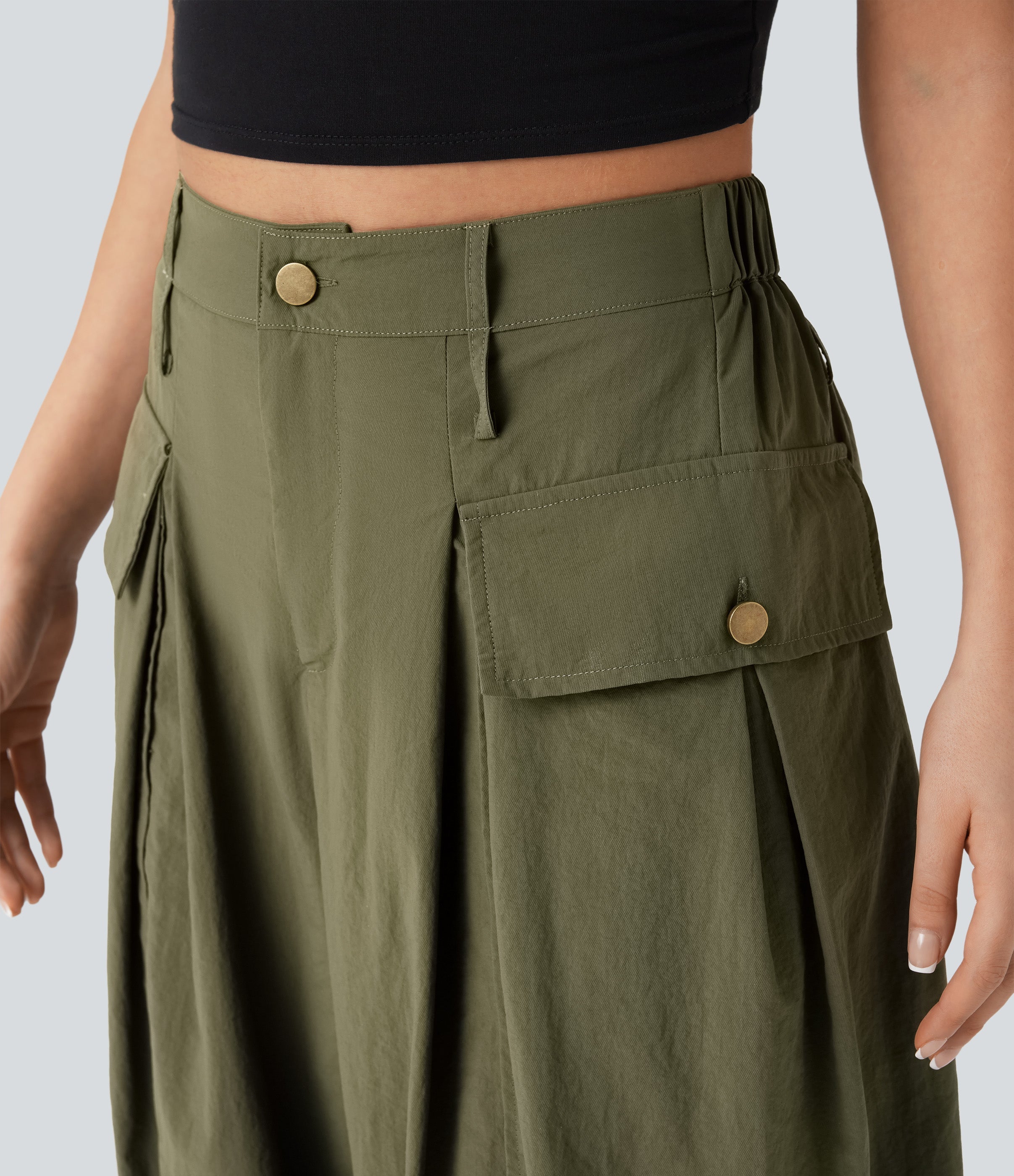 High Waisted Flap Pockets Casual Cargo Joggers