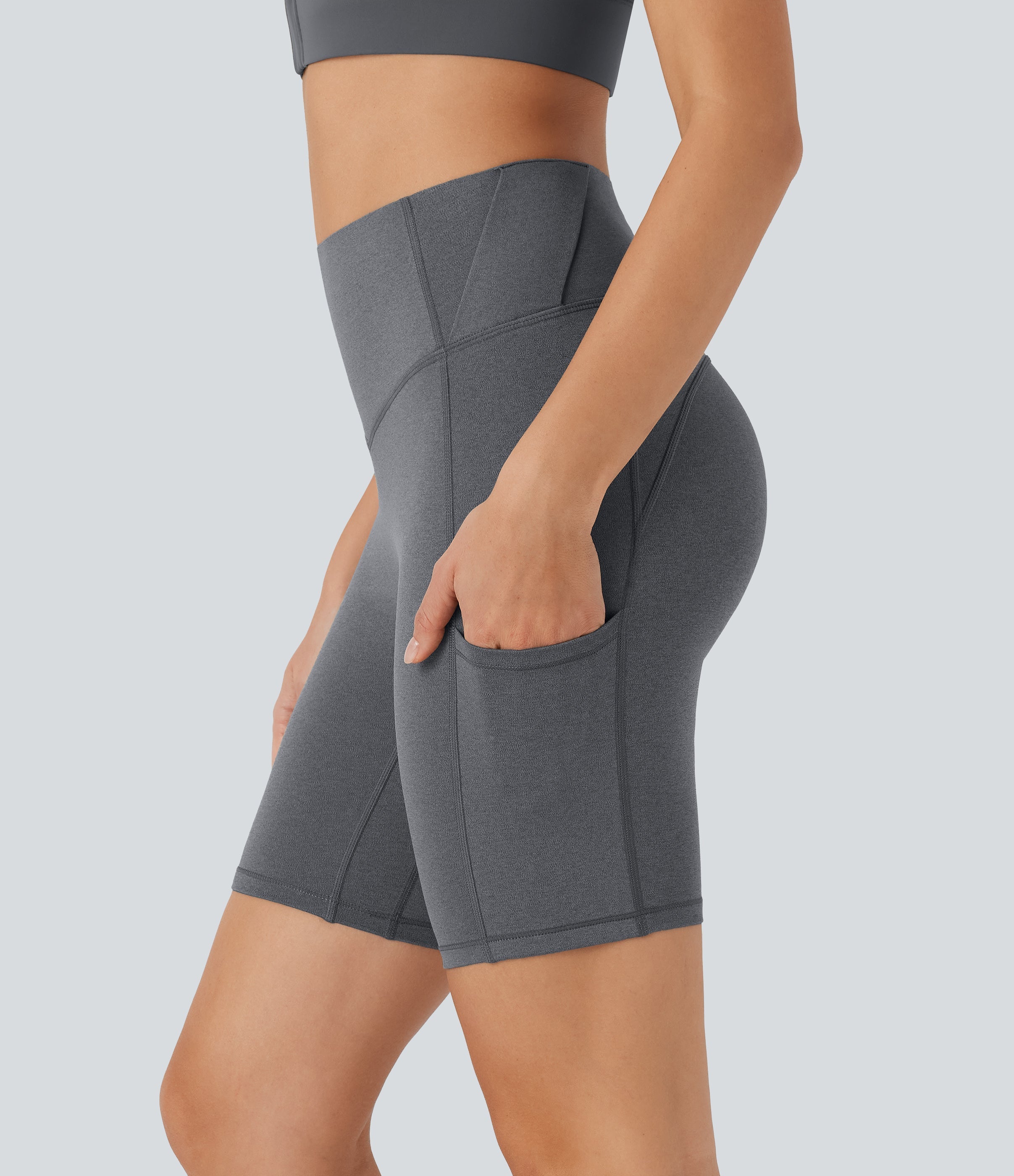 SoCinched High Waisted Tummy Control Loop Quick Dry Yoga Biker Shorts 7'' with Pockets