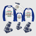Christmas Family Matching Pajamas-Blue Raglan Top Blue Plaid Pants Pjs Set with Doggy and "Merry Christmas" Letter Print