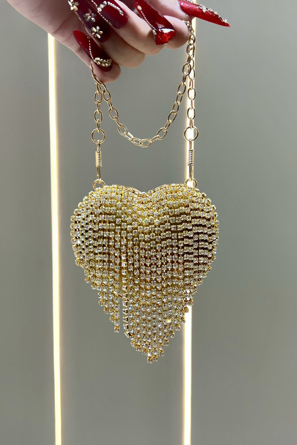 Heart Shaped Rhinestone Tassel Shoulder Crossbody Clutch Bag