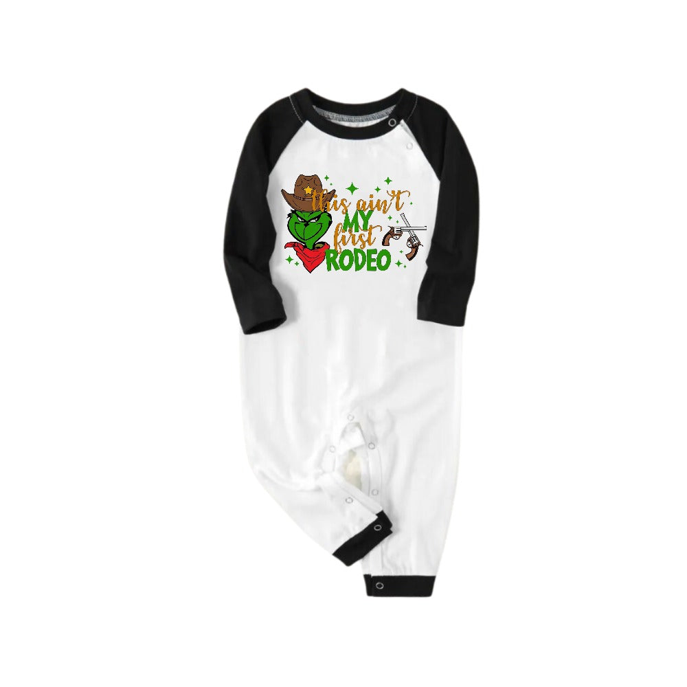 Black Raglan Top Green Plaid Christmas Pajamas Set With Western Grinch Print