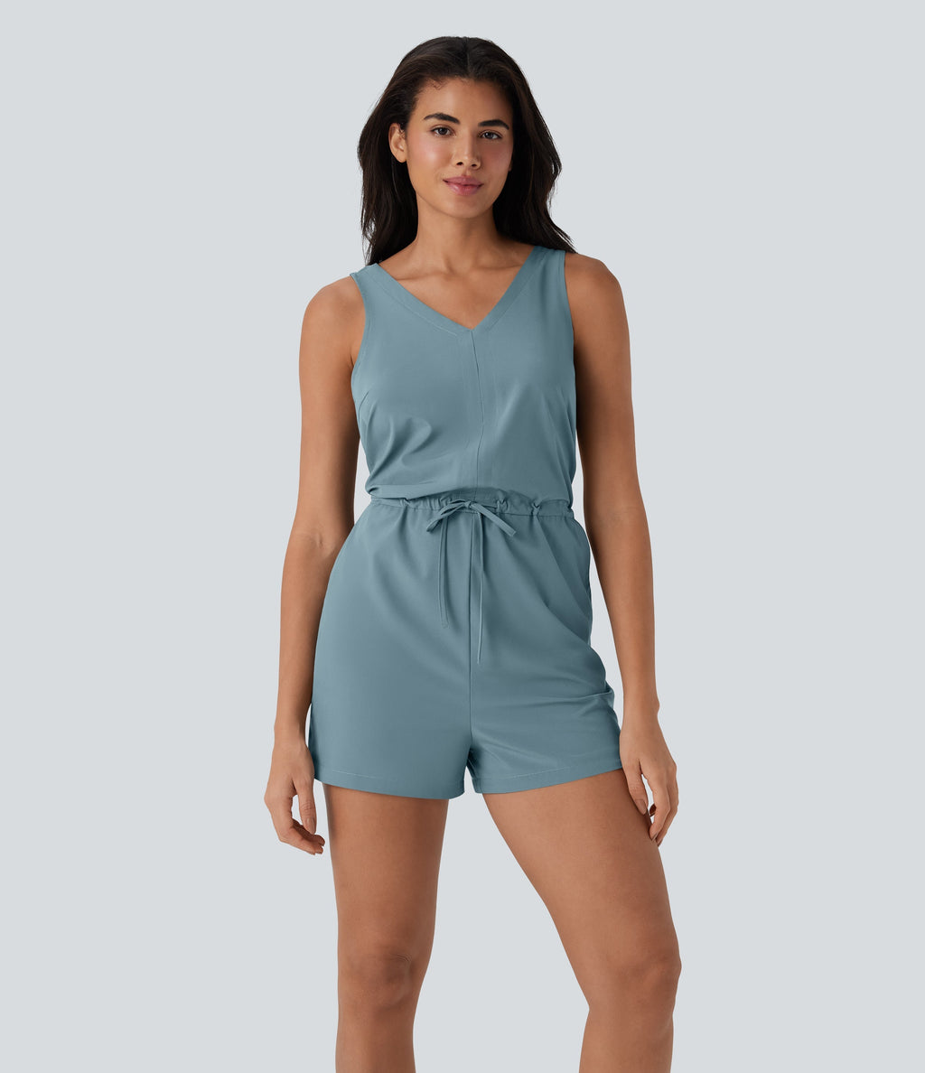 BreezefulTM Sleeveless Cut Out Drawstring Quick Dry Hiking Romper with Pockets