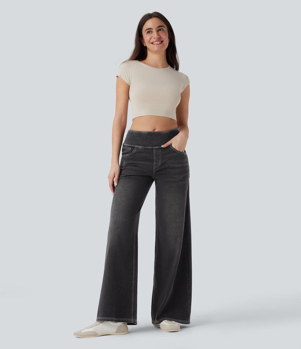 FlexTM SoCinched Mid Rise Tummy Control Casual Baggy Jeans with Pockets
